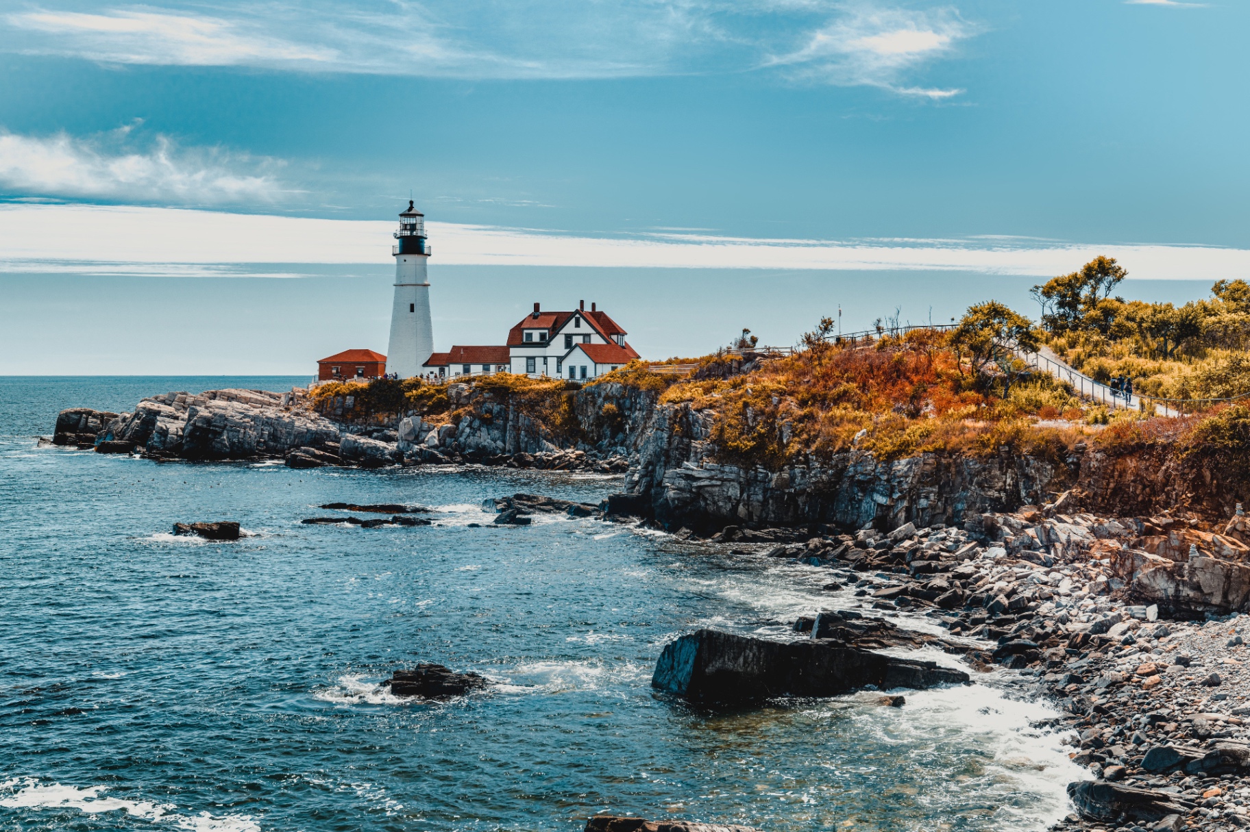 A lighthouse on Maine's rocky coast
